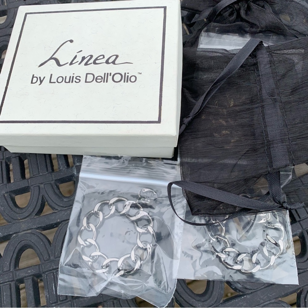🆕 Linea by Louis Dell’olio Link Earring Set Silver Gunmetal & Goldtone Clip on
